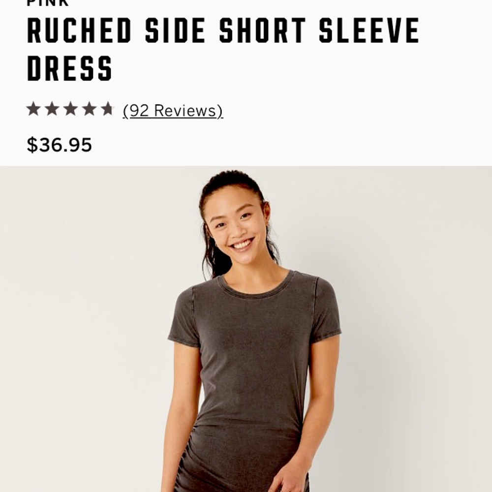 RUCHED SIDE SHORT SLEEVE DRESS Dark Grey-Large-Tag not attached but comes with-
